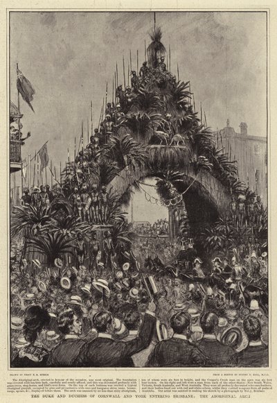 The Duke and Duchess of Cornwall and York entering Brisbane, the Aboriginal Arch by Percy F.S. Spence